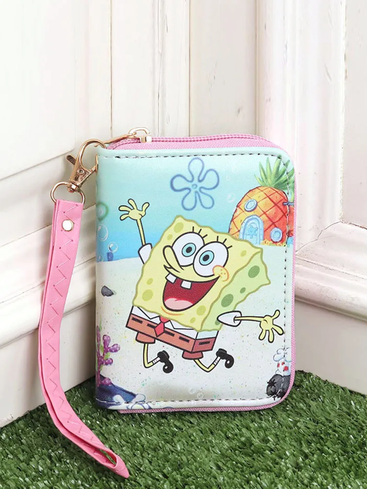 SpongeBob SquarePants Kids Coin Purse with Card Slots – Cute Cartoon Wristlet Wallet with Zipper Pocket & Handle, Portable Mini Card Holder for Boys, Girls & Fans
